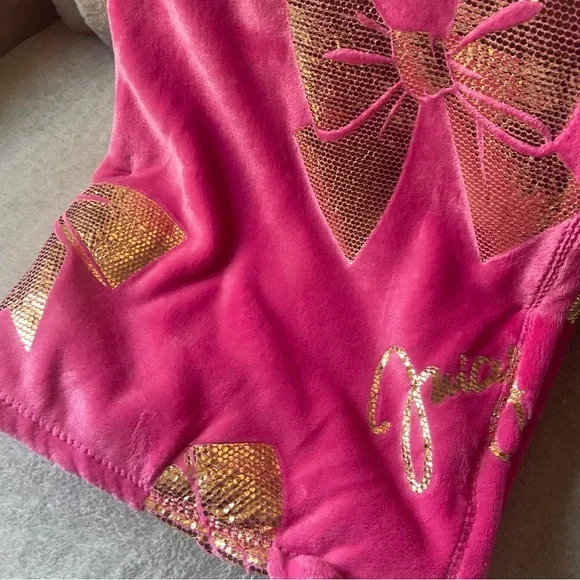 Juicy Couture Pink Throw Blanket with Gold Bows